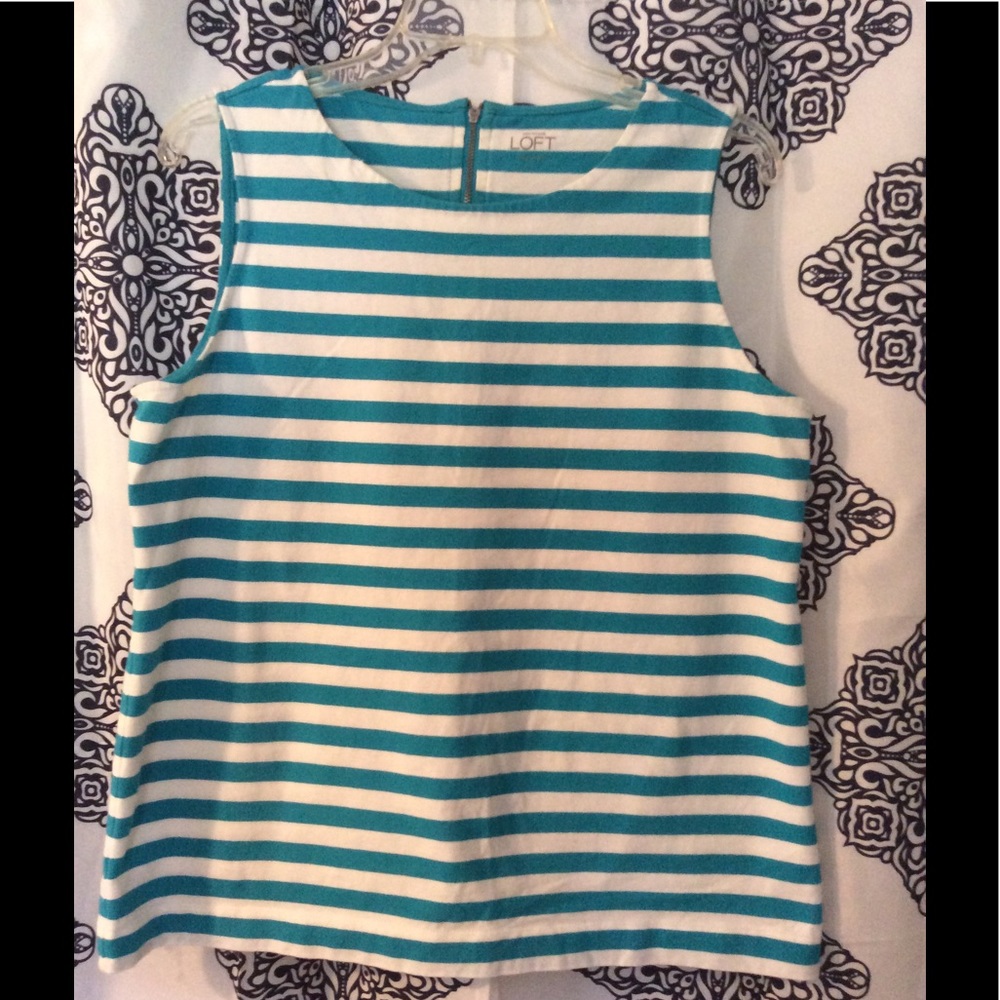 LOFT Sleeveless Turquoise and White Striped Top