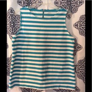 LOFT Sleeveless Turquoise and White Striped Top