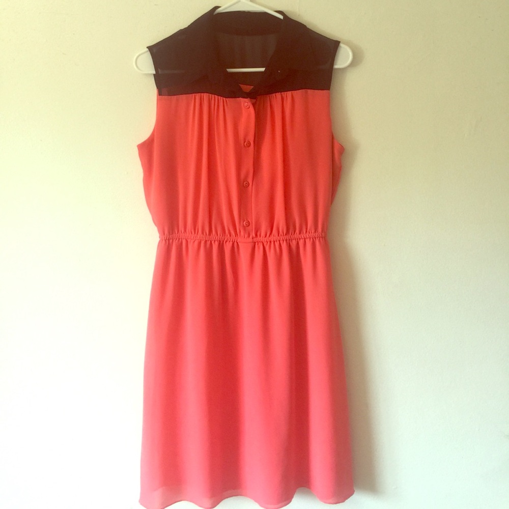 Coral and navy sleeveless dress