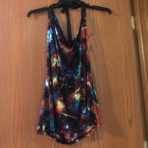 Plus Size Galaxy Print Halter Top