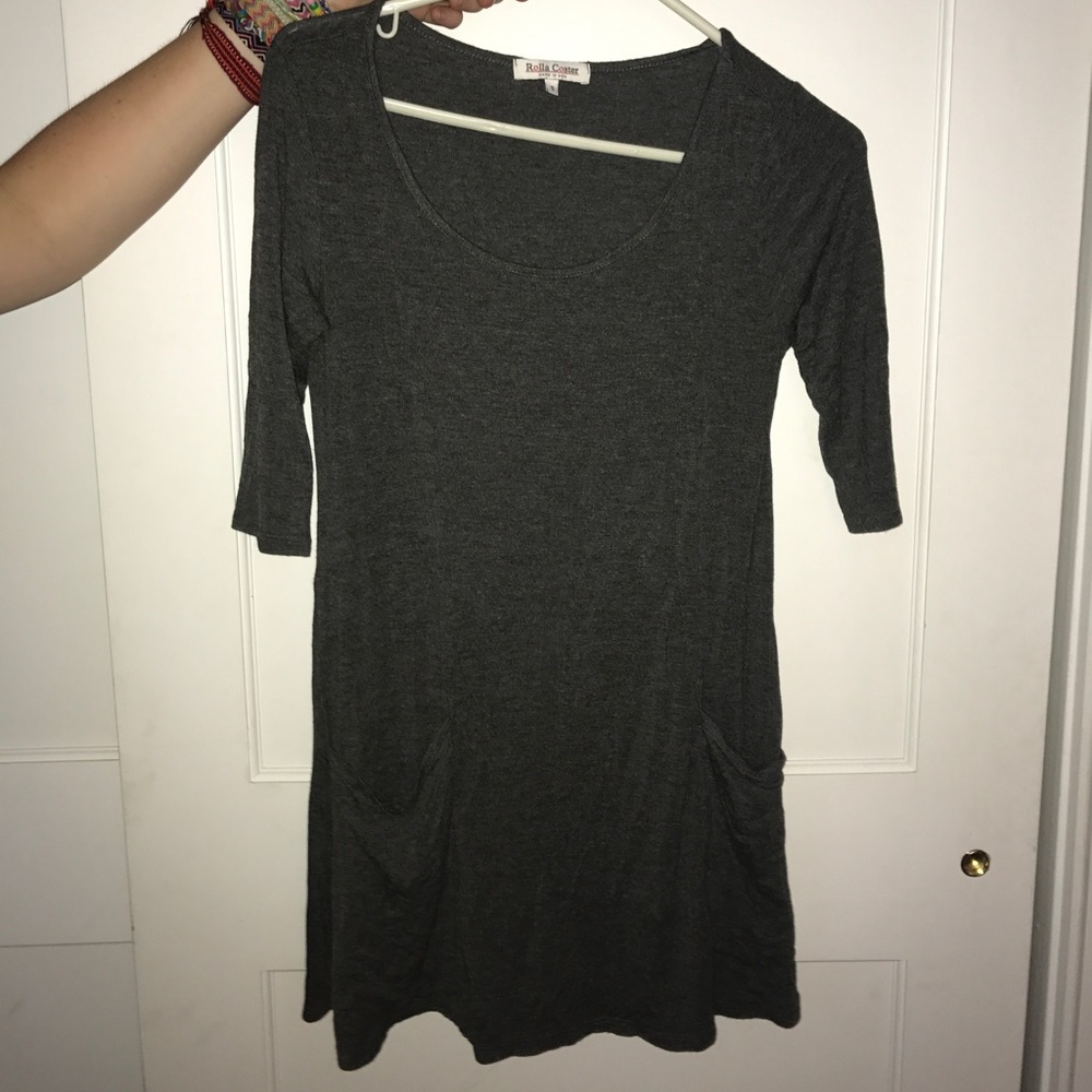 3/4 sleeve gray dress with pockets