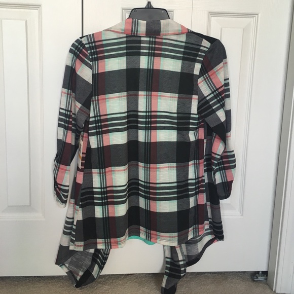 Flannel Cardigan with Lace Up Tank Top - Picture 2 of 4