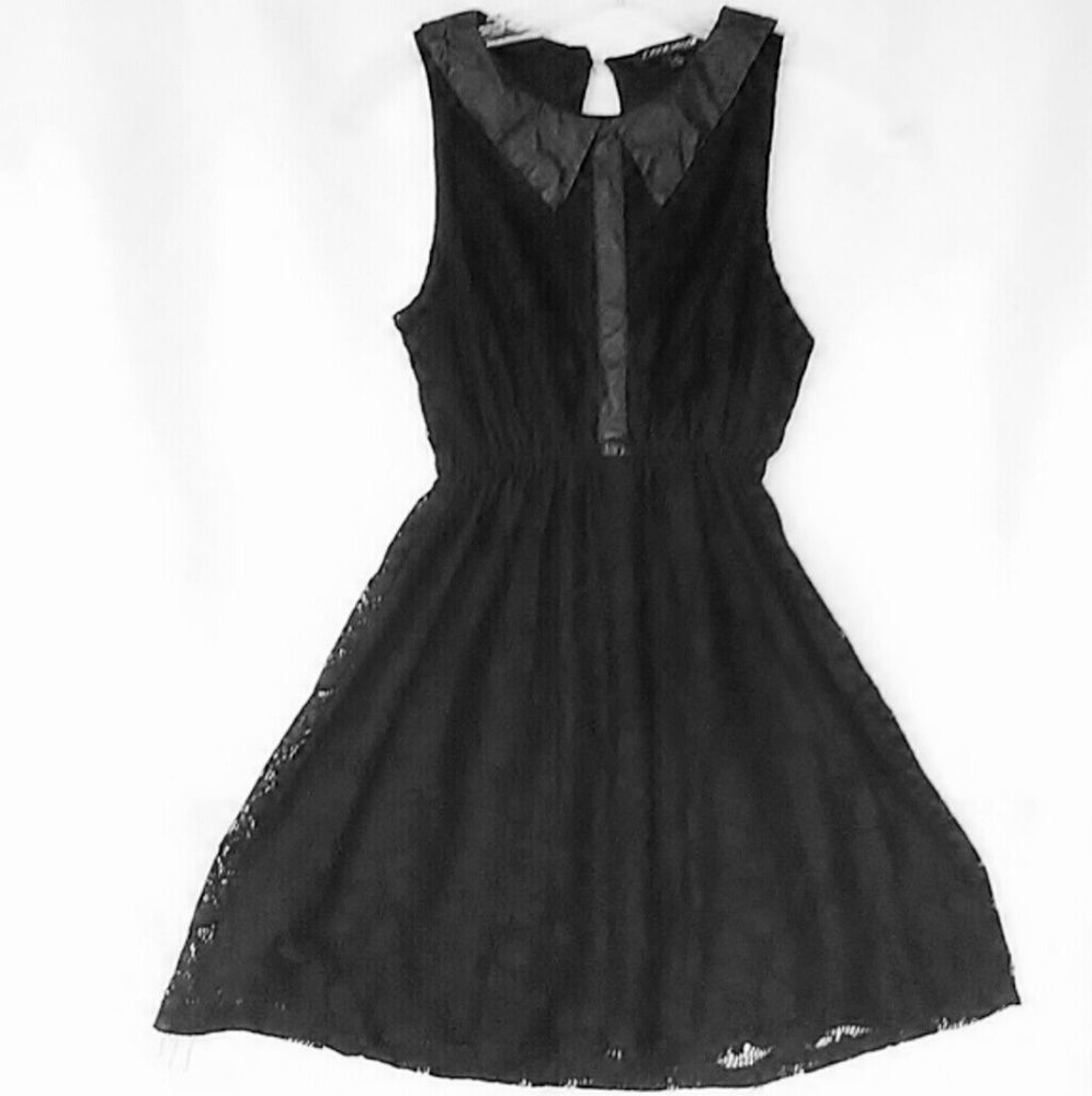 ~Floral Lace Sheath Dress W/Leather Collar Trim Coolwear Short Sleeve Summer Dre