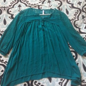 Boho emerald green top with lace details