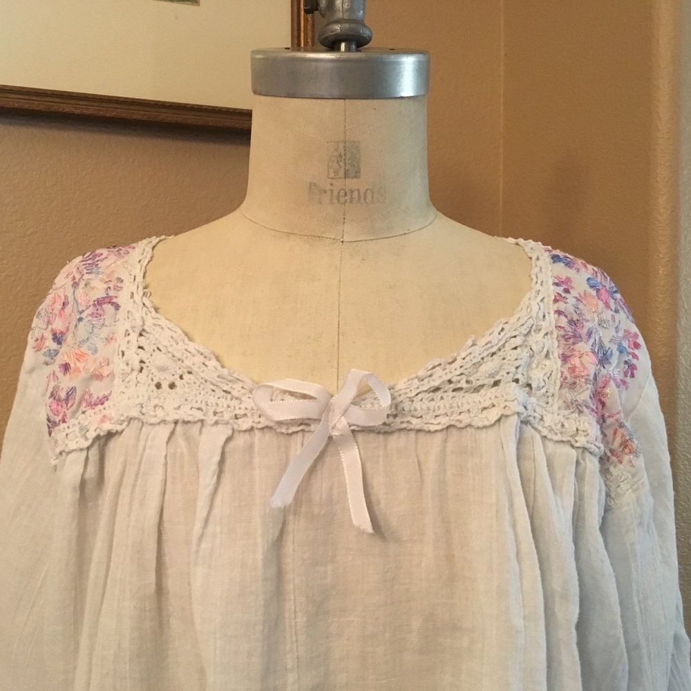 vtg beach crochet embroidery white babydoll tunic