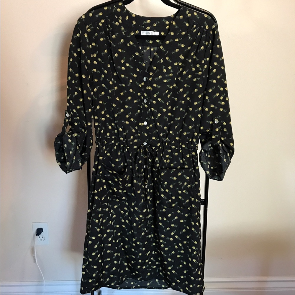 Black Pineapple Print Dress