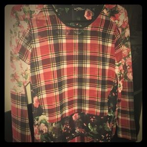 Zara Sheer Plaid/Floral Top