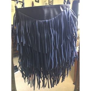 Navy blue fringe cross-body purse