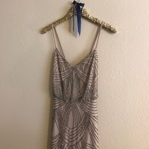 Adrianna Papell Blush/Chrome Blouson Long Gown