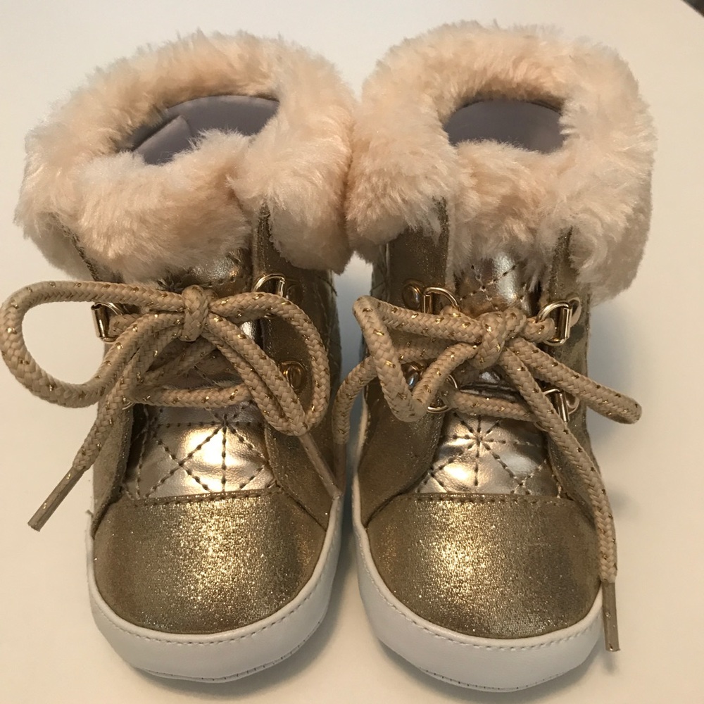 Gold Baby Boots with Faux Fur NWOT