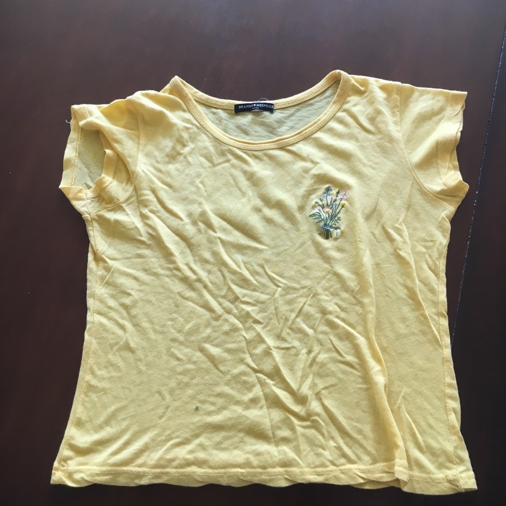 Brandy Melville Yellow Mason Embroidered tee