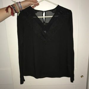 Black lace V-neck blouse