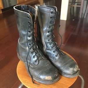 Black REAL Leather Biltrite Zip-Side Combat Boots
