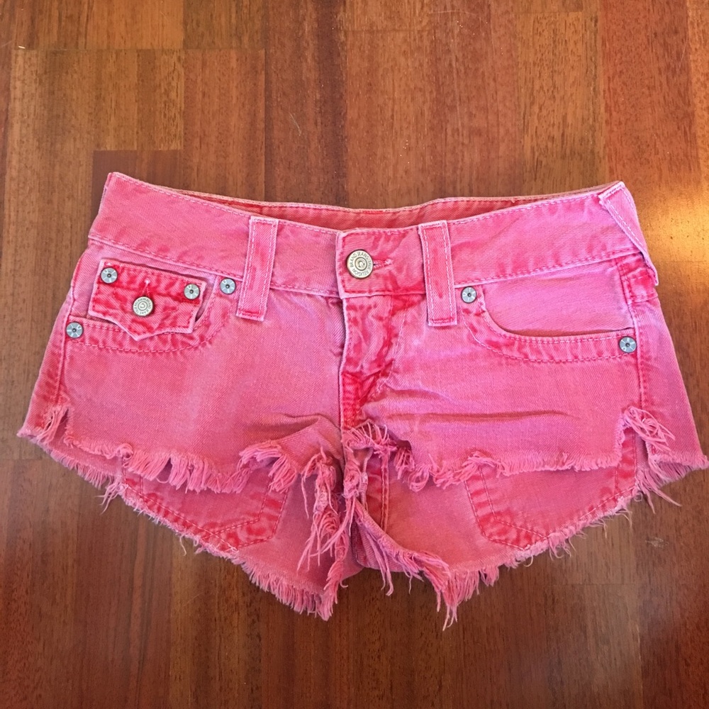 True Religion Faded Red Joey Cut-off Shorts