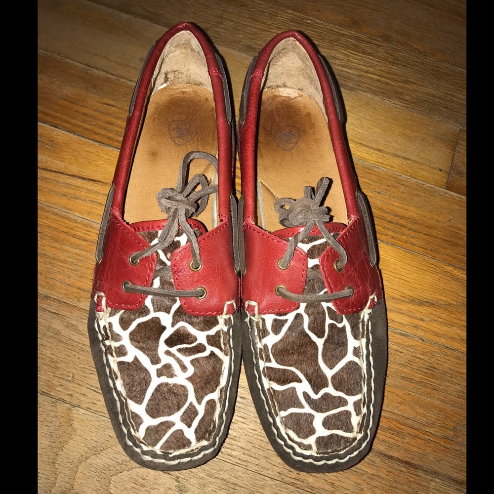 ARIAT Red leather with brown & white cowhide shoes
