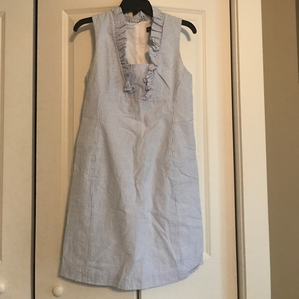 Blue seersucker ruffle dress