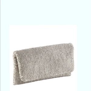 MOYNA SILVER BEADED CRYSTALS FOLDOVER FLAP CLUTCH