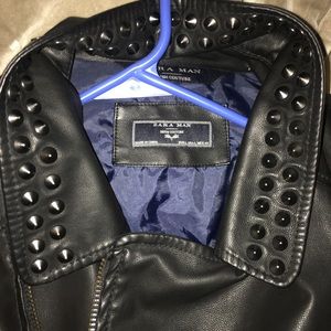 Black leather jacket with studs by ZARA