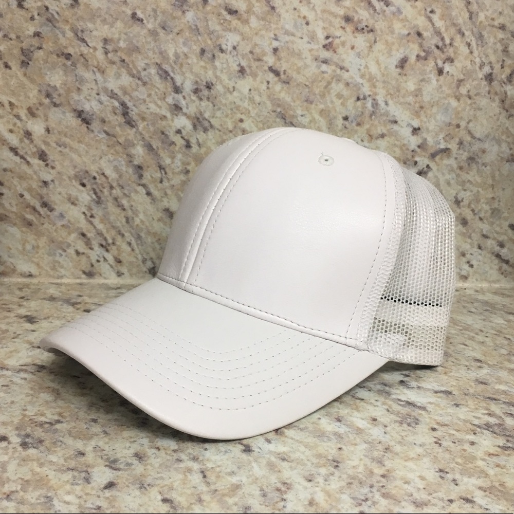 Faux Leather White Cap: Never Worn!