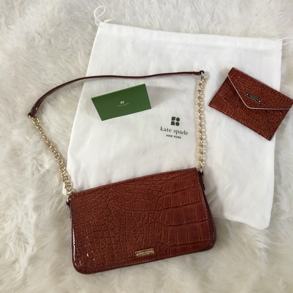 KATE SPADE Brown Alligator Clutch