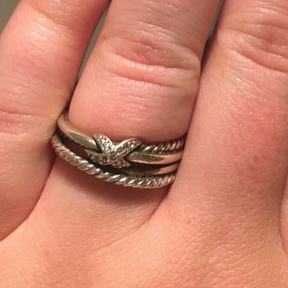 David Yurman Silver diamond X ring size 7.5