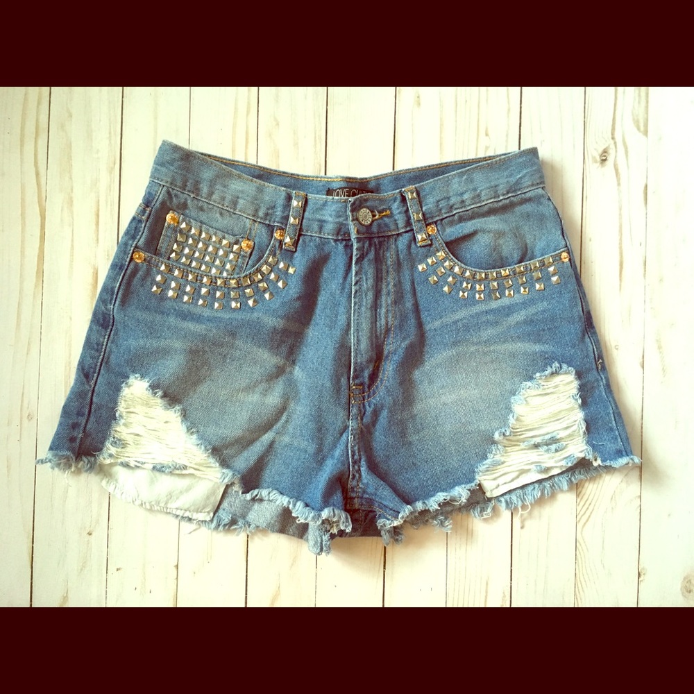 Distressed Blue Jean high waisted Shorts