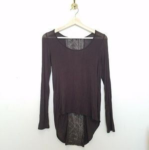 Brown Hi Low Long Sleeve Lace Back Shirt