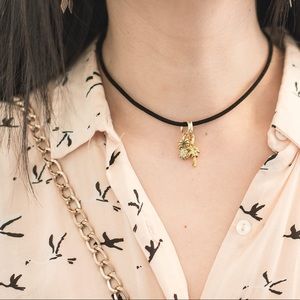 Black suede cord choker with pendant