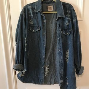 Distressed over-sized vintage jean jacket