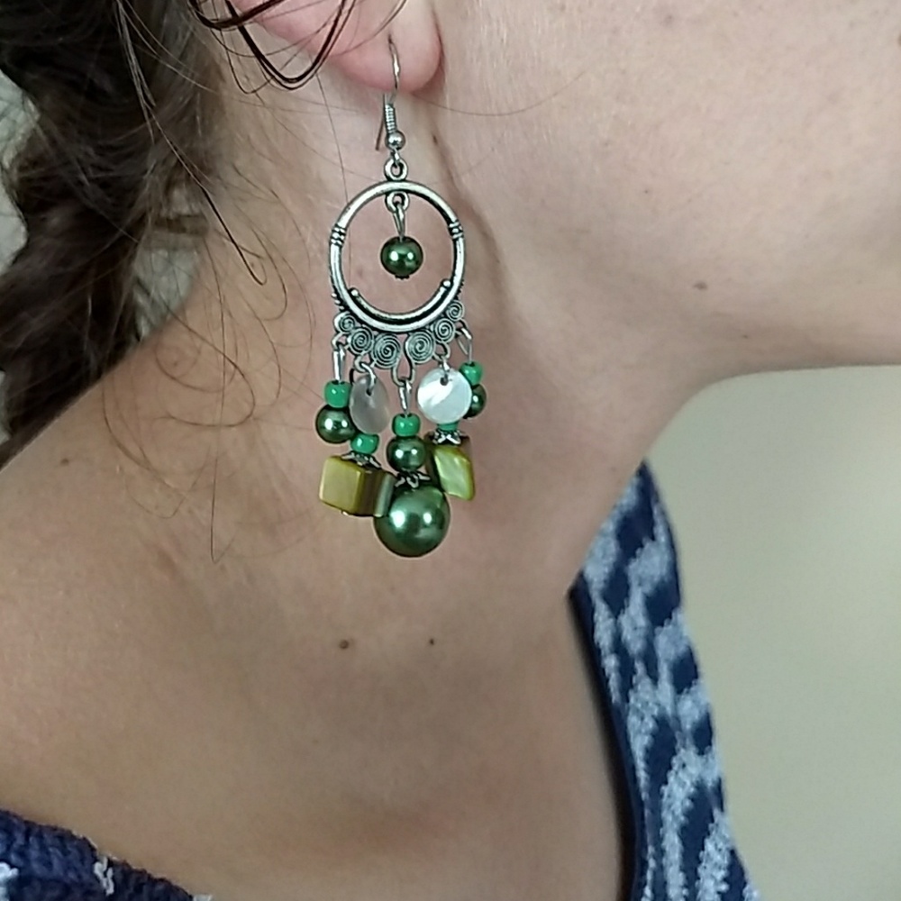 Green chandelier earrings