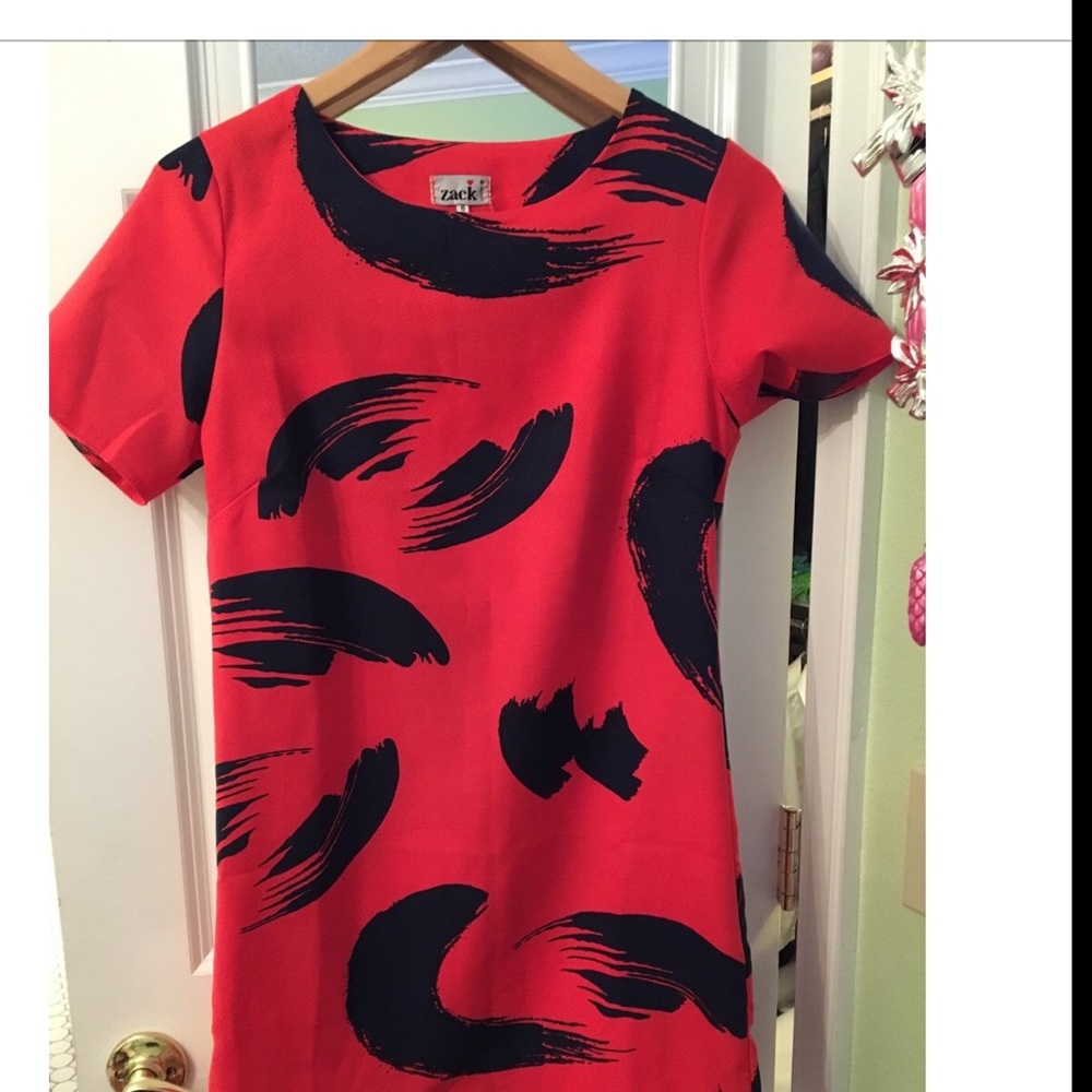 Klein blue brushstroke print blood orange dress