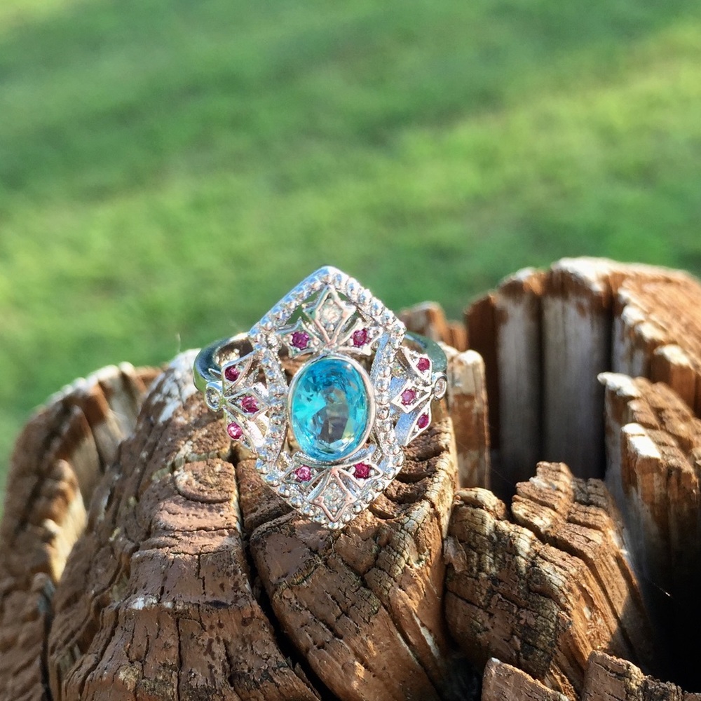 Vintage Style aquamarine Cocktail Ring 925 Silver