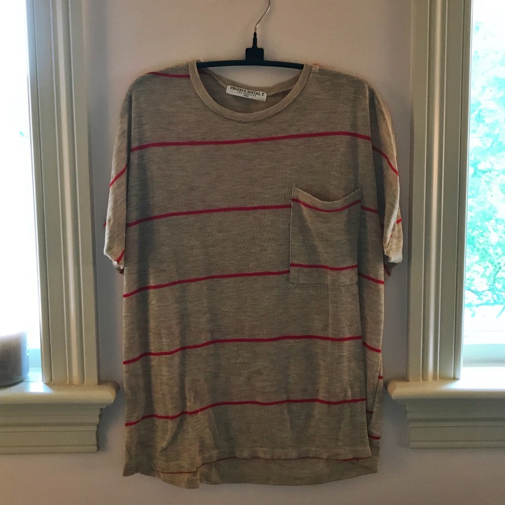 project social T tan and red striped