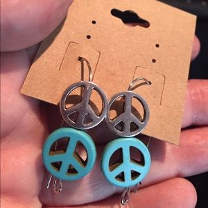 Turquoise and silver peace sign earrings