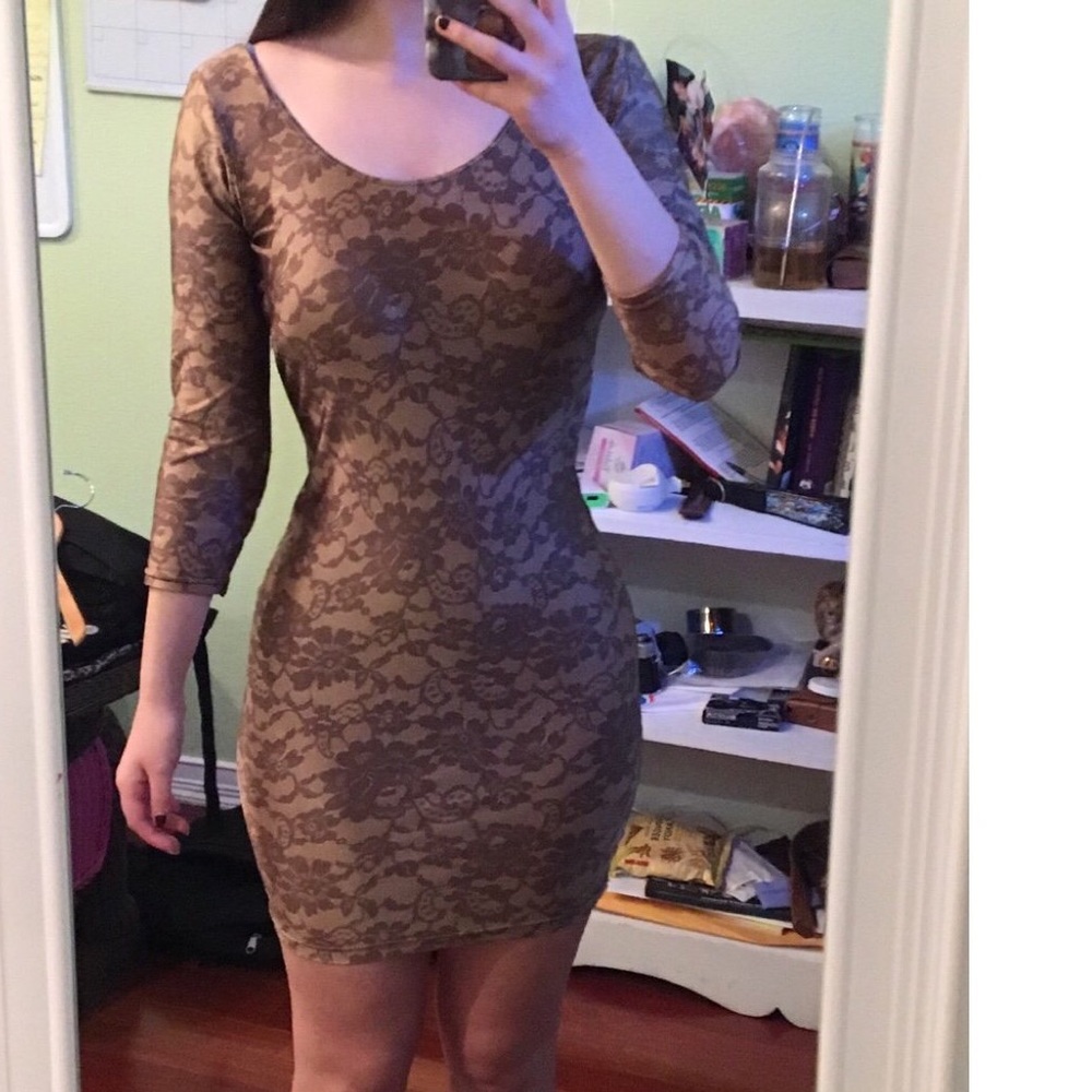 gold lace print long sleeve American apparel dress