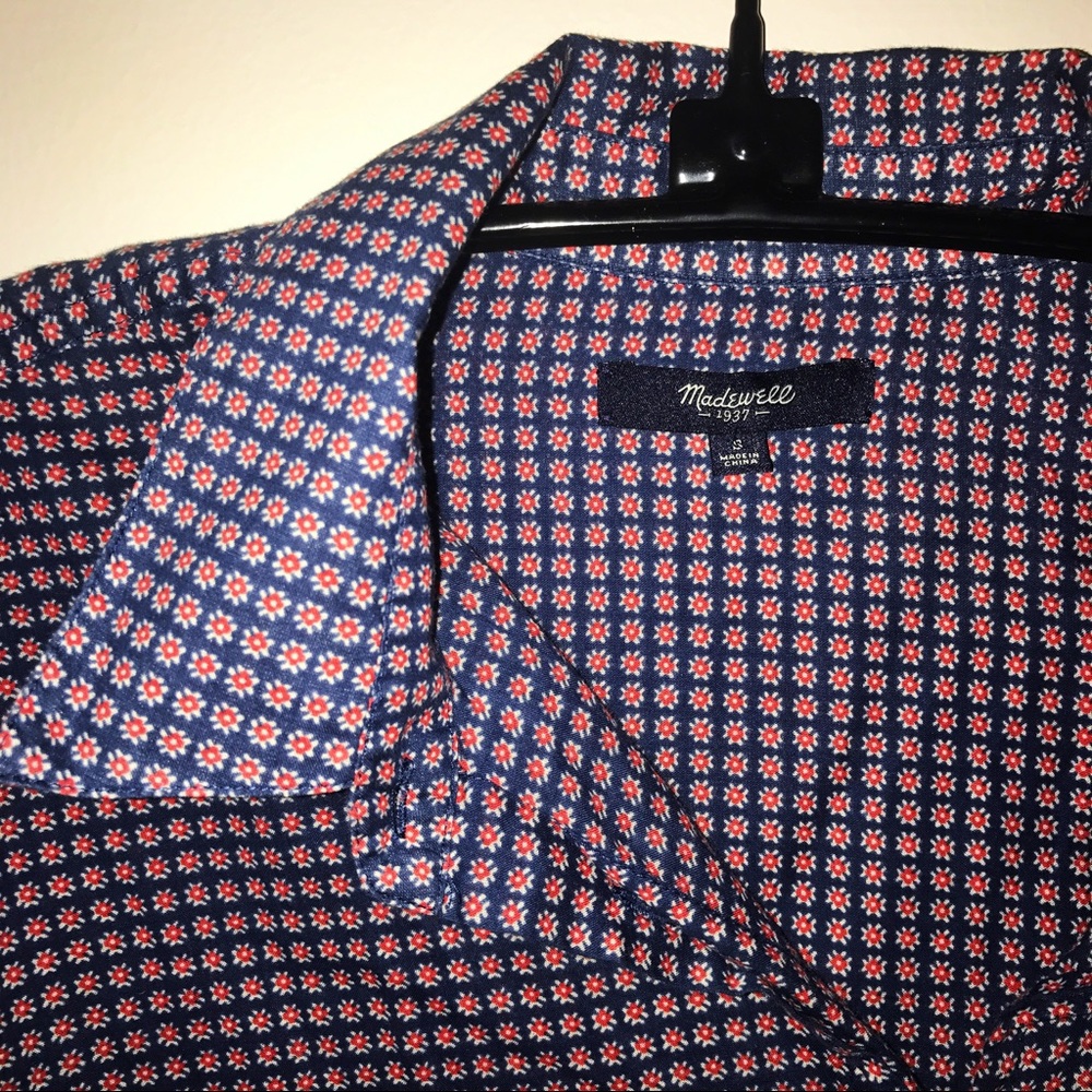 madewell navy and red courier shirt