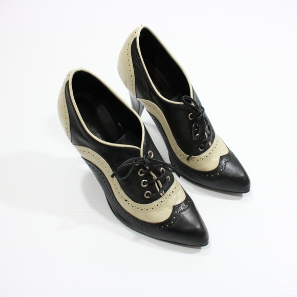 Batistella Black and Cream Leather Heels - Picture 4 of 7