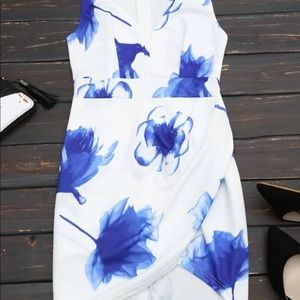 blue, floral mini-wrap dress. Zaful. Size medium.