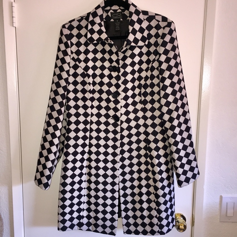 Black & White Checkered Trench Coat