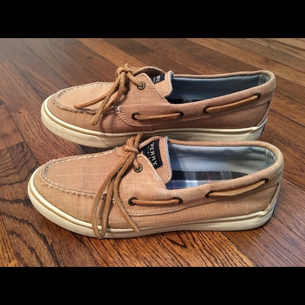 Sperry's Too Sider tan canvas shoes, size 7 1/2