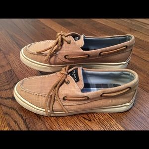 Sperry's Too Sider tan canvas shoes, size 7 1/2