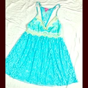 Betsy Johnson blue/yellow lace nighty