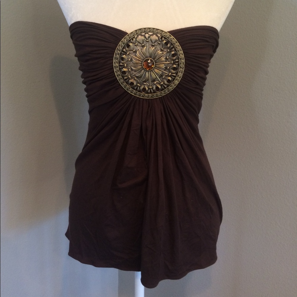 Vintage Brown strapless Sky top with metal detail