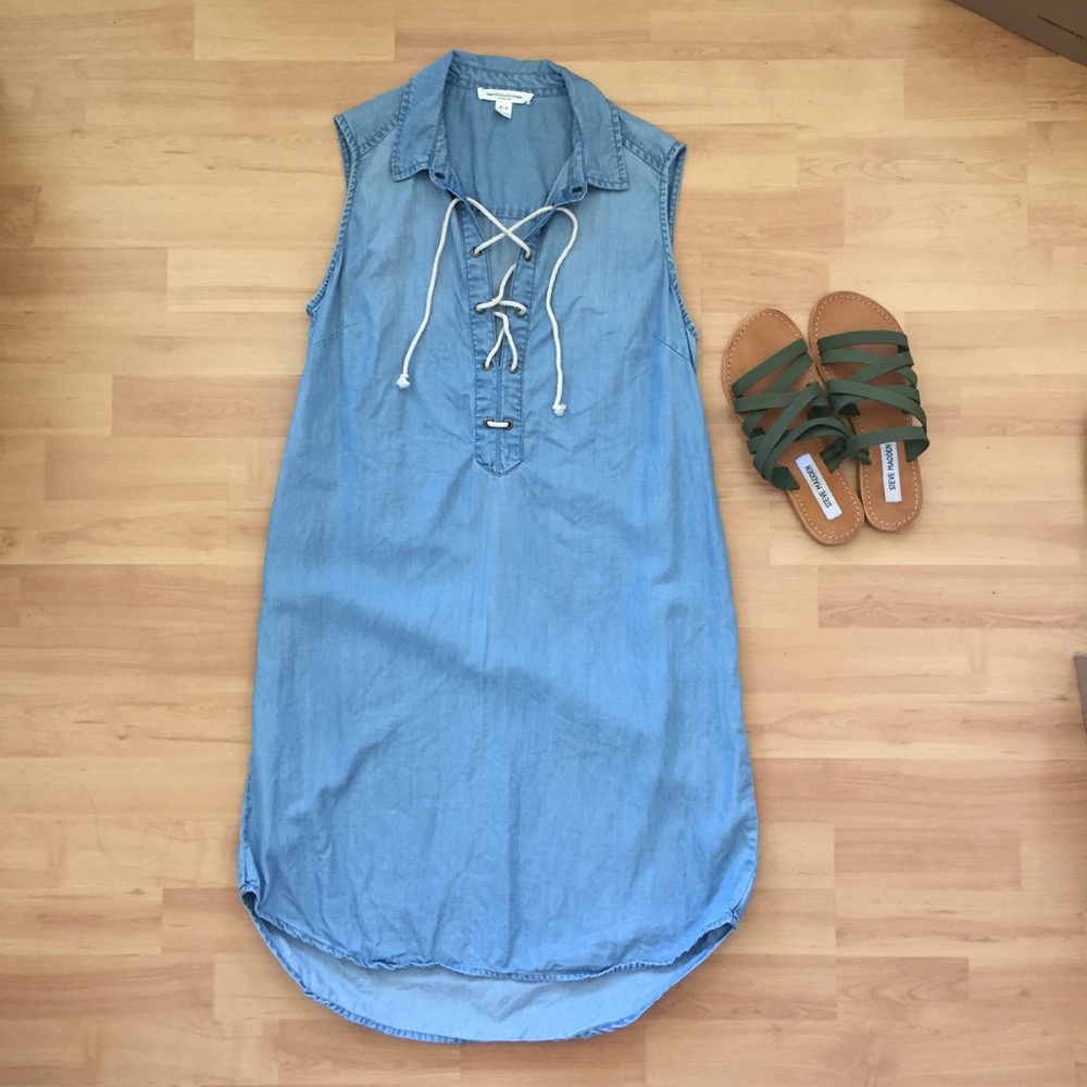 Lace up shirt dress
