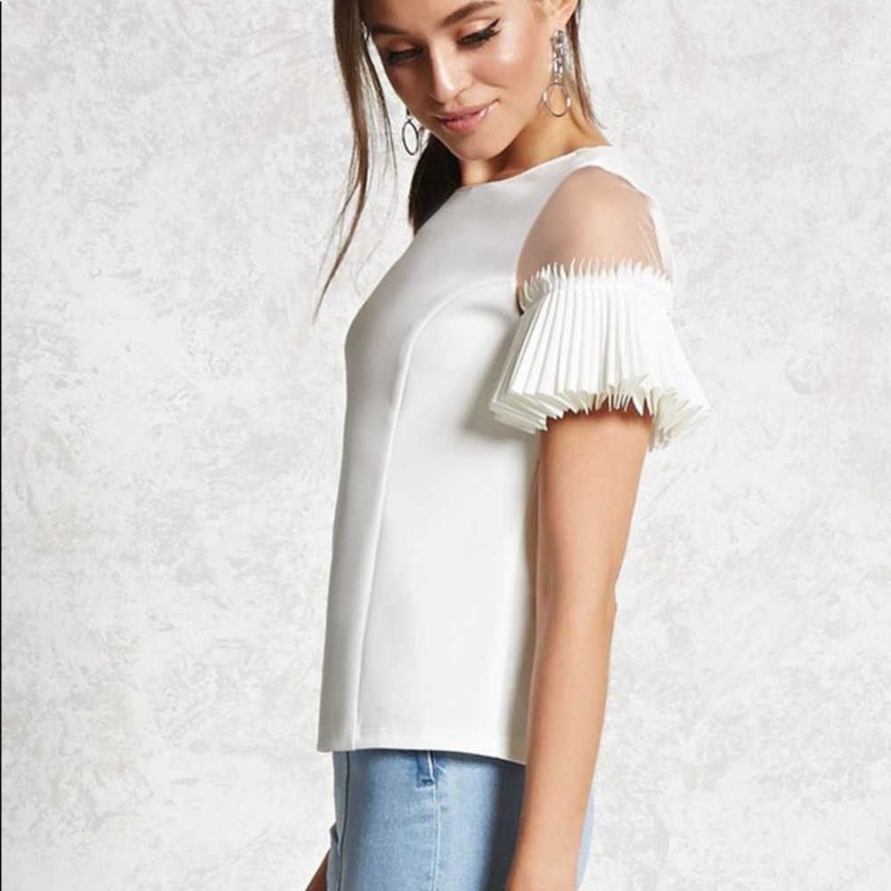 White Mesh Fringe-Sleeved Top large