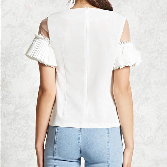 White Mesh Fringe-Sleeved Top large - Picture 3 of 5