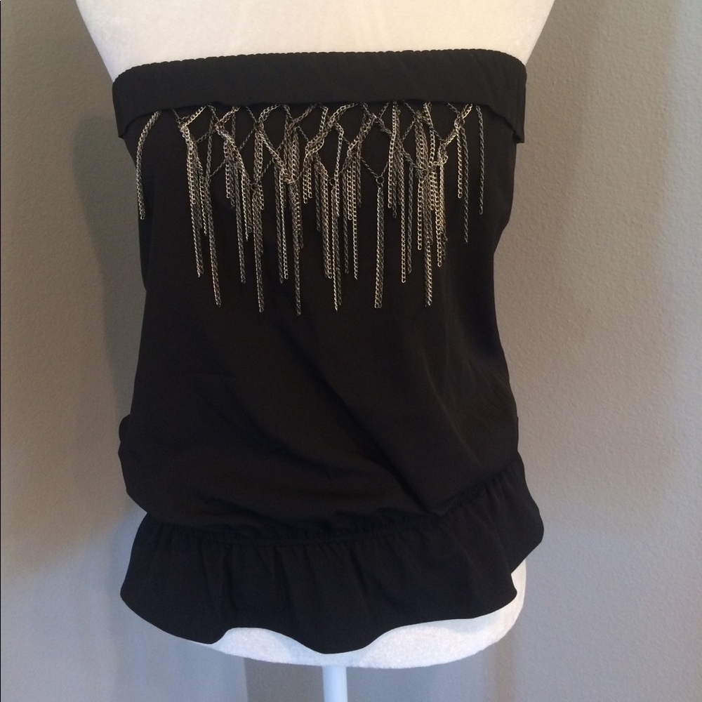 Black strapless top with chain detail