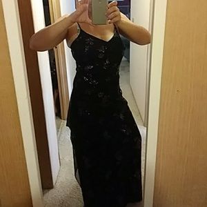 Black Gown with Sparkly Purple Flowers