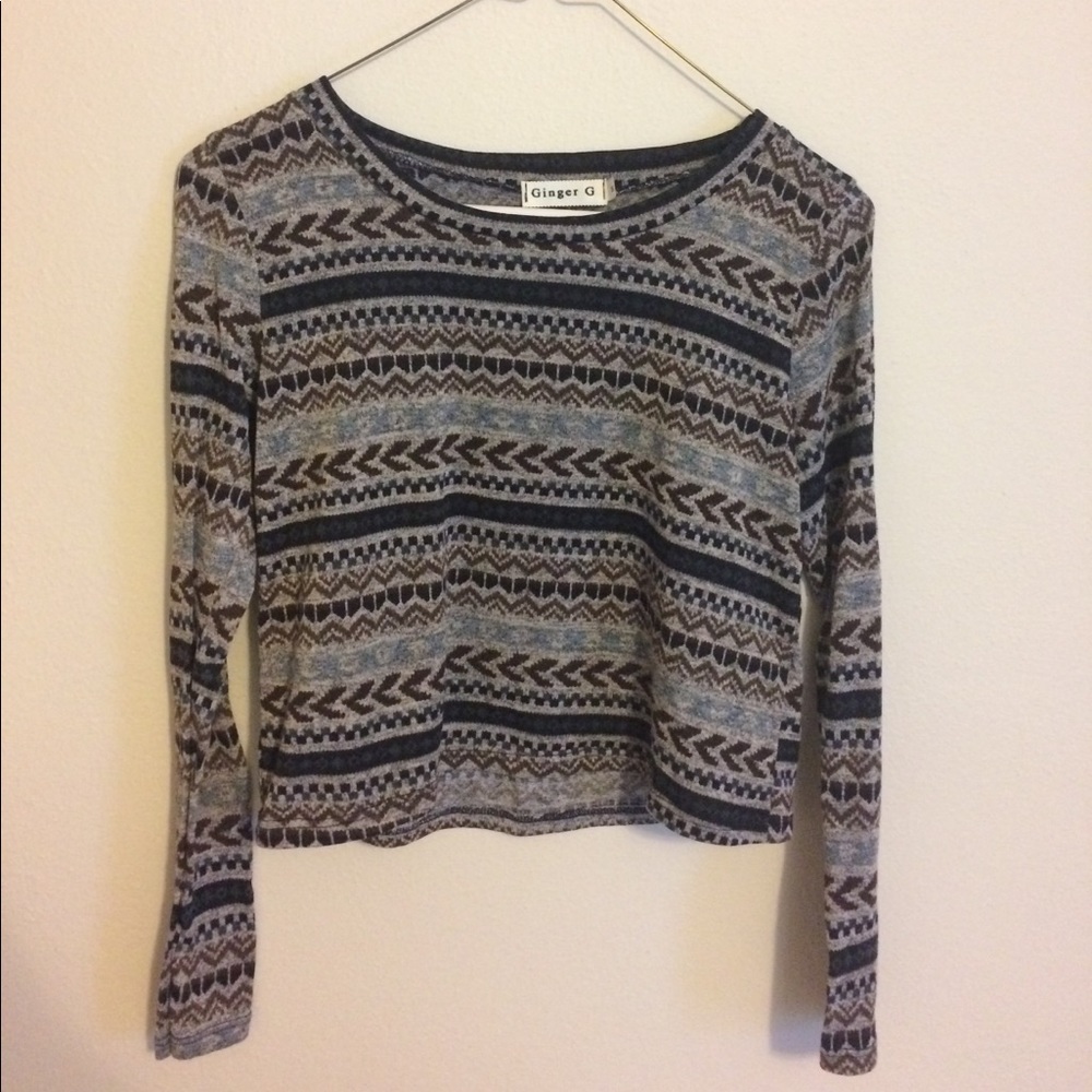 Print Semi Crop Top (Long Sleeve)