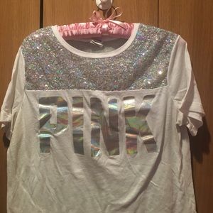 PINK by Victoria's Secret white sparkly T shirt